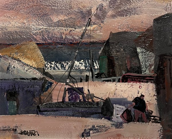 Oleo "Playa y Rocas" de Hugo Nantes - 40 x 48 cm - imagen 1