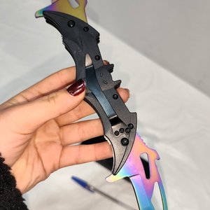 Navaja Carambit Doble Hoja Tornasolada con Seguros - Nueva en Caja - imagen 3