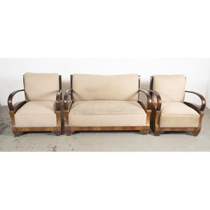 Lote siguiente: Juego de Living Art Decó: Sofá y Dos Sillones Desmontables