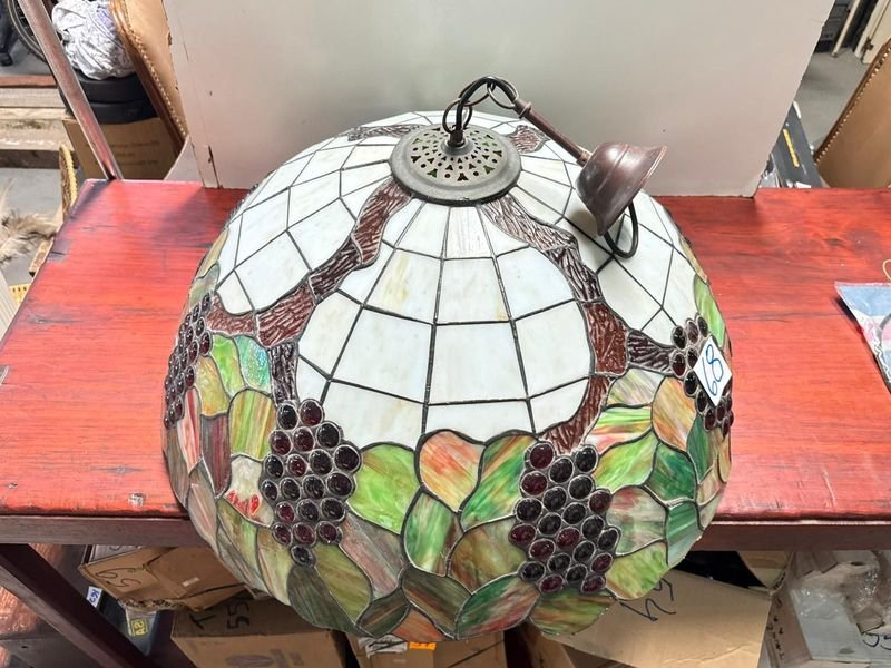 Lámpara de techo estilo Tiffany, antigua, con diseño de vidrio estampado y motivos de uva - imagen 2