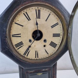 Antiguo Reloj de Pared Inglés/Americano Madera Oscura Principios Siglo XX - imagen 4