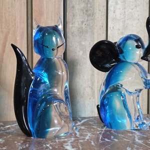 Figura de Gato y Elefante en Cristal Murano Azul - imagen 2