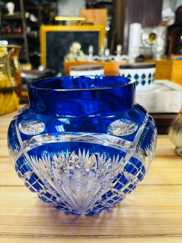 Florero cristal azul sano - Vaso de cristal azul - imagen 1