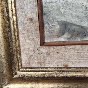Eduardo Amezaga: Óleo sobre Fibra "Paisaje de Campo" con Marco Dorado - imagen 7
