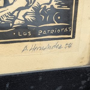Xilografía "Los Patriotas" de Anhelo Hernández, Firmada y Numerada 26/250 - imagen 4