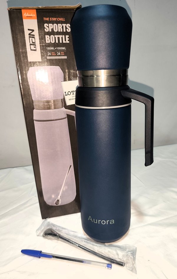 Kit Termo de Acero Azul con Mate y Bombilla Aurora
