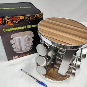 Especiero Giratorio de Acero con 12 Frascos de Vidrio - Nuevo en Caja - imagen 3