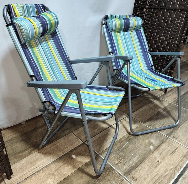 Lote de 2 Sillas Reposeras Reclinables con Almohadillas, Azul y Verde - imagen 1