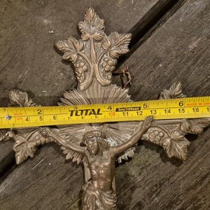 Antiguo Crucifijo Barroco de Bronce y Madera Noble - imagen 8