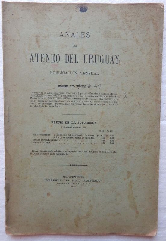 Revista Anales Del Ateneo Del Uruguay, publicación mensual de 1886