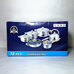 Juego de Cocina Acero Inoxidable con Asas Doradas y Tapas de Vidrio - imagen 6