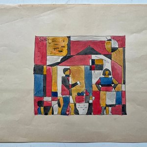Acuarela "Constructivo con personajes" de Julio Uruguay Alpuy - imagen 2