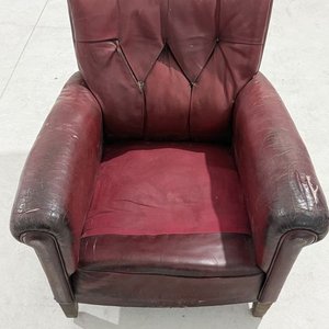 Sillón de Cuero Genuino Bordeaux para Restaurar - imagen 9