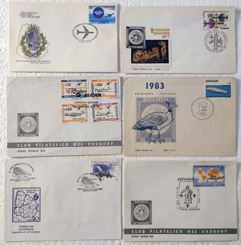 Lote siguiente: Colección de sobres de primer día uruguayos relacionados con la aviación