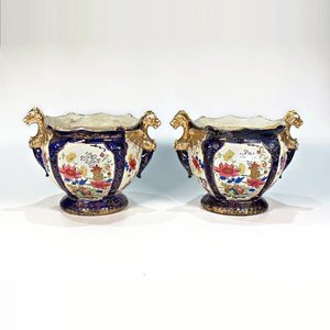 Par de Maceteros de Cerámica Inglesa Phoenix Ware con Dragones y Flores - imagen 1