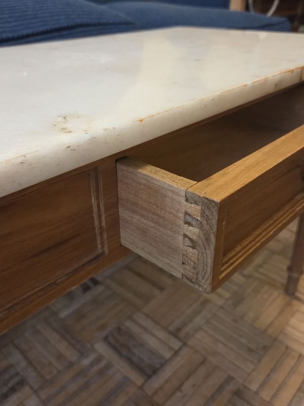 Mesa francesa Luis XVI con cajón y tapa de mármol - imagen 4