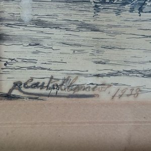 Dibujo a Lápiz y Fibra "Barcos en Puerto" de R. Castellanos (1938) - imagen 2