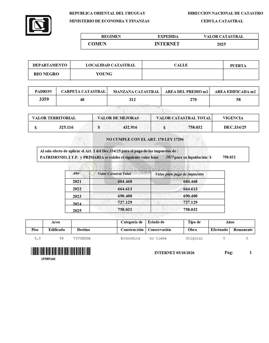 Documento Catastral de Propiedad Urbana