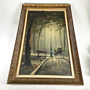 Lote anterior: Cuadro al óleo de paisaje invernal con firma y marco de madera