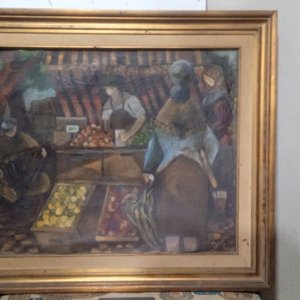 Lote siguiente: Óleo sobre lienzo firmado "Figoli" - Escena de mercado