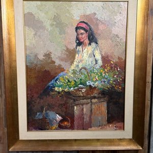 Óleo sobre tela "Vendedora de flores" de Miguel De Vita - 81 x 65 cm - imagen 1
