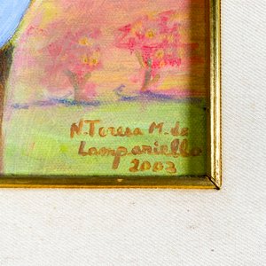 Cuadro al óleo sobre tela: Aves en árbol, firmado N. Teresa M. de Lampariello, 2003 - imagen 3
