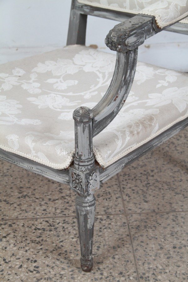 Sillas Luis XVI con tapizado floral, patinadas y con posa brazos - imagen 10