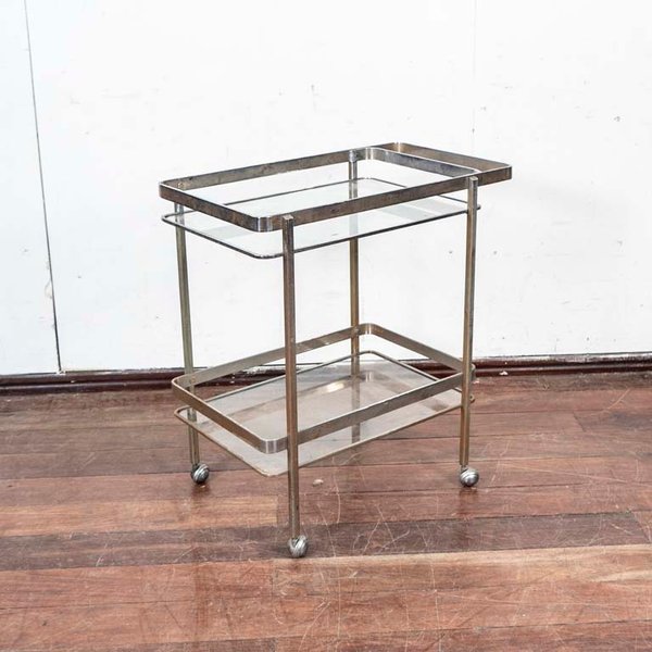 Mesa bar rodante con tapa de vidrio y estante - imagen 1