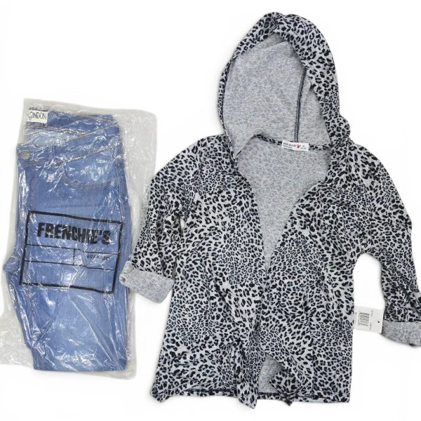 Conjunto Nena Talle 10: Jean Frenchie's y Cardigan Animal Print con Capucha