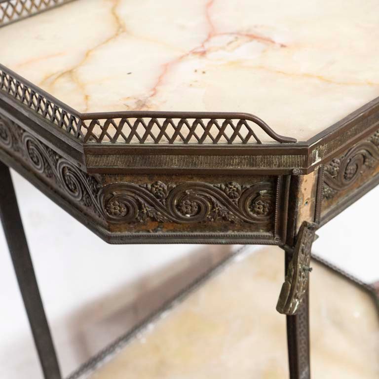 Mesa de sala en bronce con tapa y estante de mármol - imagen 2