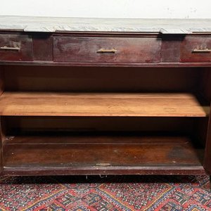 Antiguo Aparador de Madera Oscura con Tapa de Mármol para Restaurar - imagen 5