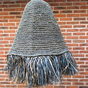 Pantalla de Lámpara Artesanal en Fibras Naturales con Flecos - Diámetro 50cm - imagen 1
