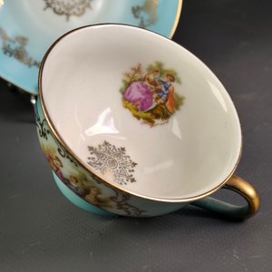Par de Tazas de Té con Platillos en Porcelana Alemana Vintage - imagen 6