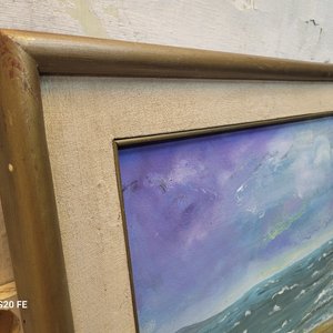 Cuadro al óleo: Playa con barcos y rocas, 72x62cm - imagen 5