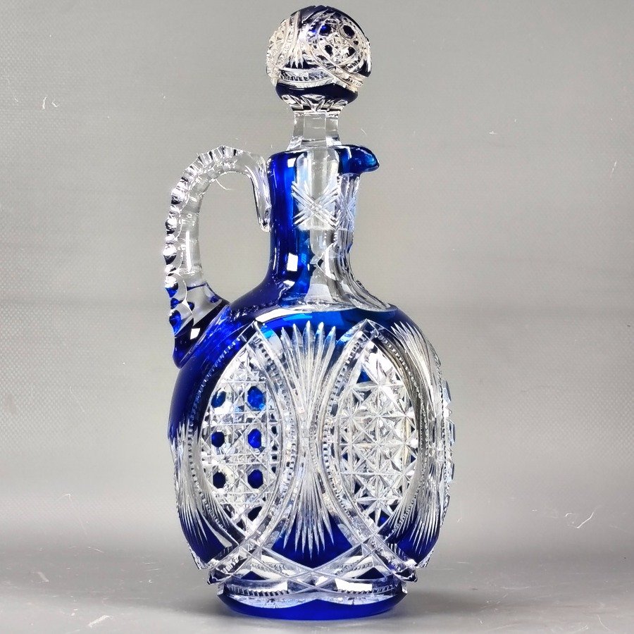 Botellón de cristal tallado en tonos hialinos y azul - imagen 9
