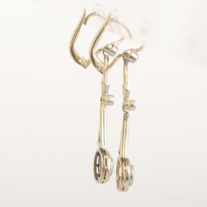 Par de Caravanas de Oro 18k y Platino con Brillantes, Diamantes y Zafiros - imagen 2