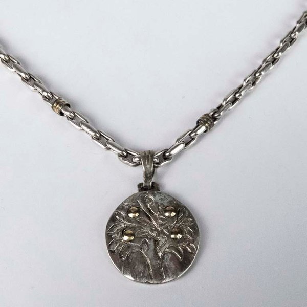 Cadena y Colgante de Plata y Oro con Diseño de Árbol