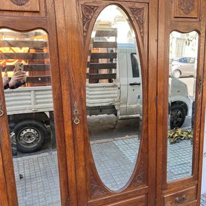 Ropero Antiguo de Roble con 3 Puertas, Espejo Biselado y 4 Cajones - imagen 14