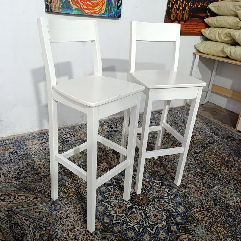 Taburetes Altos "Luna" Fábrica Delfino Álvarez Madera Maciza Blancos (2 Unidades)