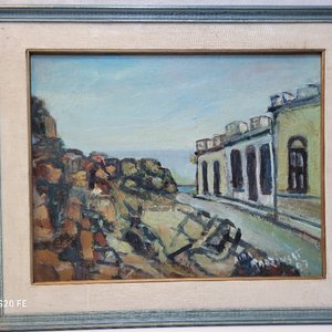 Dos Cuadros al Óleo: Paisaje Natural y Paisaje Urbano-Costero, Firmados y Enmarcados - imagen 4