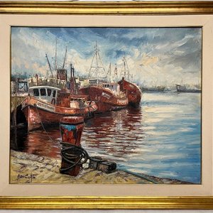 Oleo "Puerto" de Aldo Curto, 100 x 120 cm - imagen 2