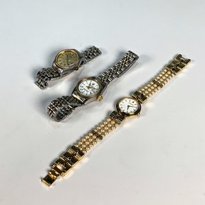 Tres Relojes de Pulsera para Dama: Dorado con Perlas, Dos Plateados y Dorados con Calendario - imagen 1