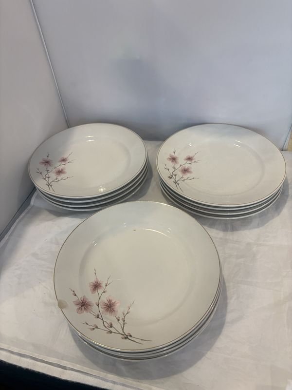 Lote siguiente: Platos de porcelana marca Olmos con flores rosadas