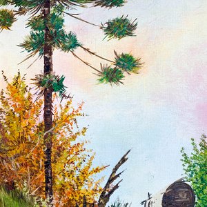 Cuadro Óleo Paisaje Campestre "T. Picardo" con Carretón y Marco Dorado - imagen 2