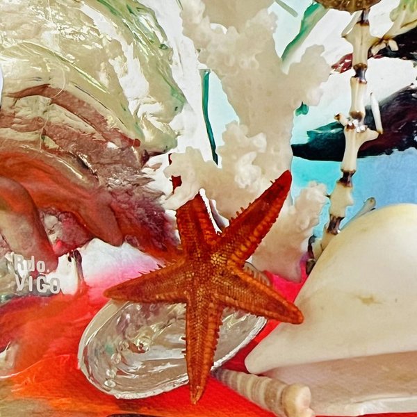 Pisapapeles resina artística con caballo de mar y elementos marinos naturales - imagen 4