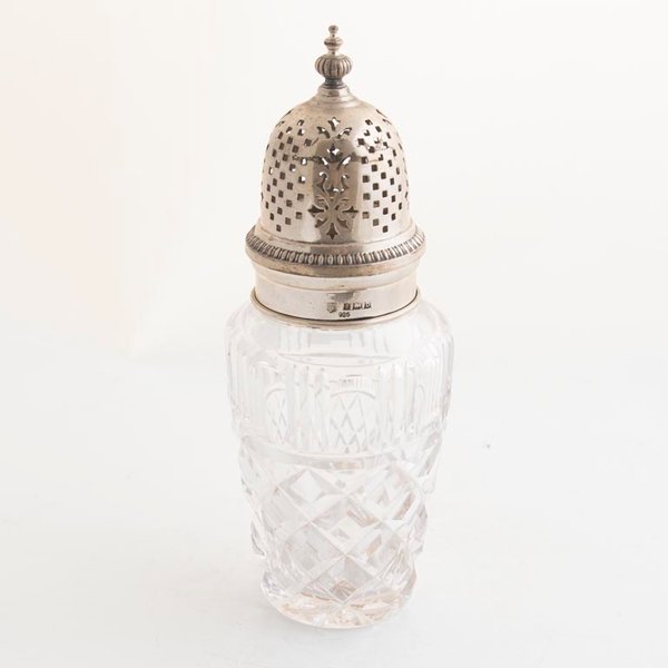 Azucarero de Cristal Tallado con Tapa de Plata Inglesa