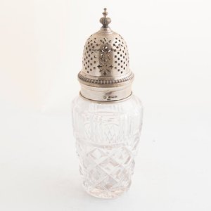 Azucarero de Cristal Tallado con Tapa de Plata Inglesa - imagen 1
