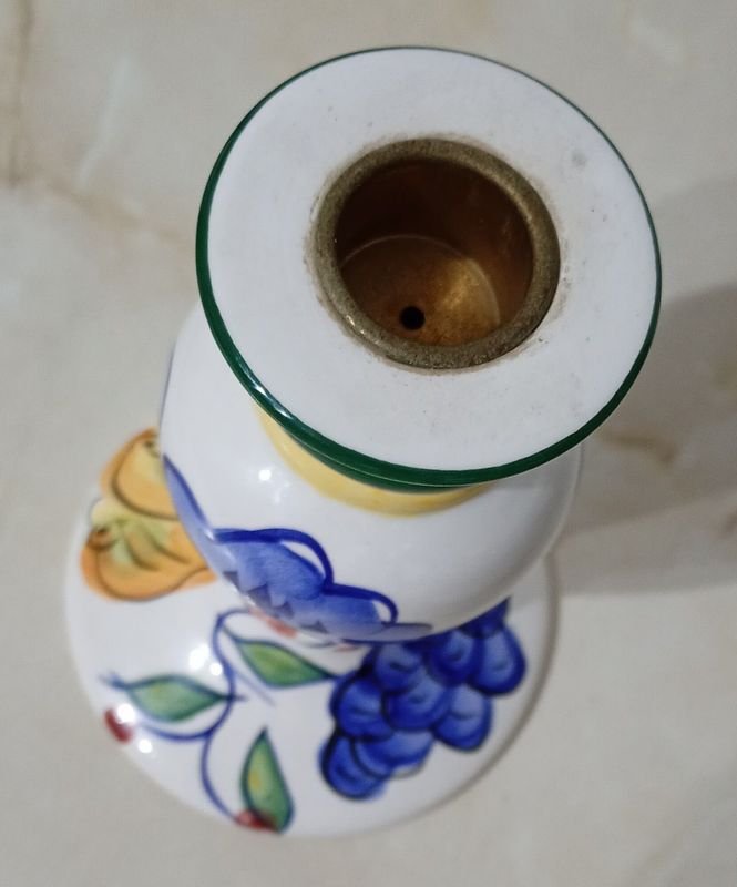 Porta vela de Cerámica pintada a mano con soporte de Bronce - Bella Casa de Ganj - imagen 4