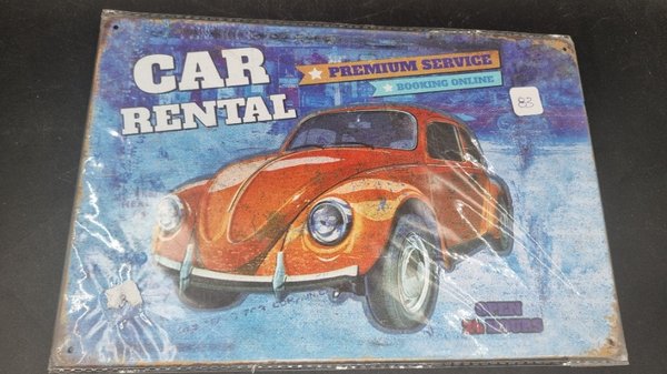 Chapa Decorativa "Car Rental" con Diseño de Fusca Vintage