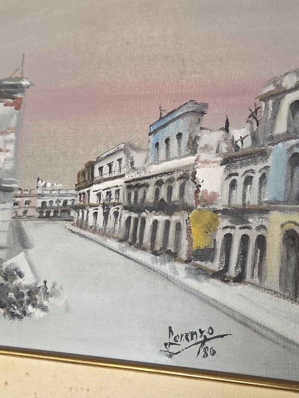 Óleo firmado Lorenzo y fechado, pintura urbana - imagen 4